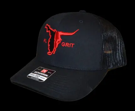 RICHARDSON 112 Black on Black RED Puff FL GRIT Logo