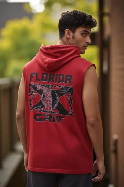 Red Hooded Poly Muscle Tank