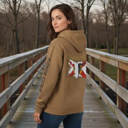 Ladies Coyote Tan Fleece Hoodie Rope Flag