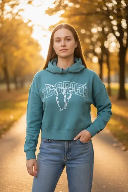*NEW* Teal Blue Florida Fleece Crop Hoodie
