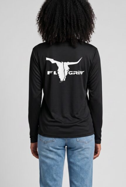 Ladies Black Long Sleeve Logo Poly