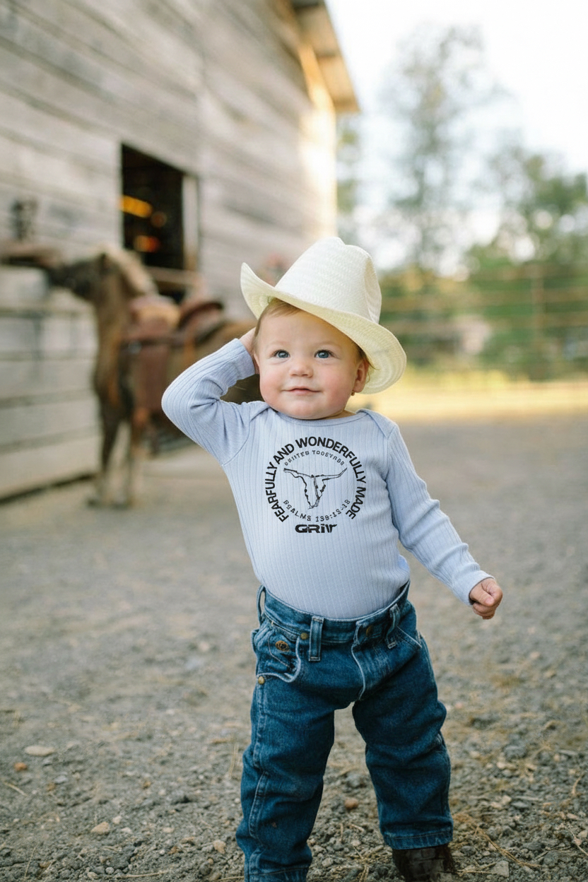Soft Blue Wonderfully Made Onesie